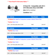 CV Boot Kit - Compatible with 2012 - 2015 Mercedes-Benz C250 RWD 2013 2014