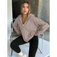 thumbnail image 5 of Womens Zip Up Hoodies Oversized Sweatshirts Fall School Fashion Outfits Casual Jackets Winter Clothes Brown XXL, 5 of 7