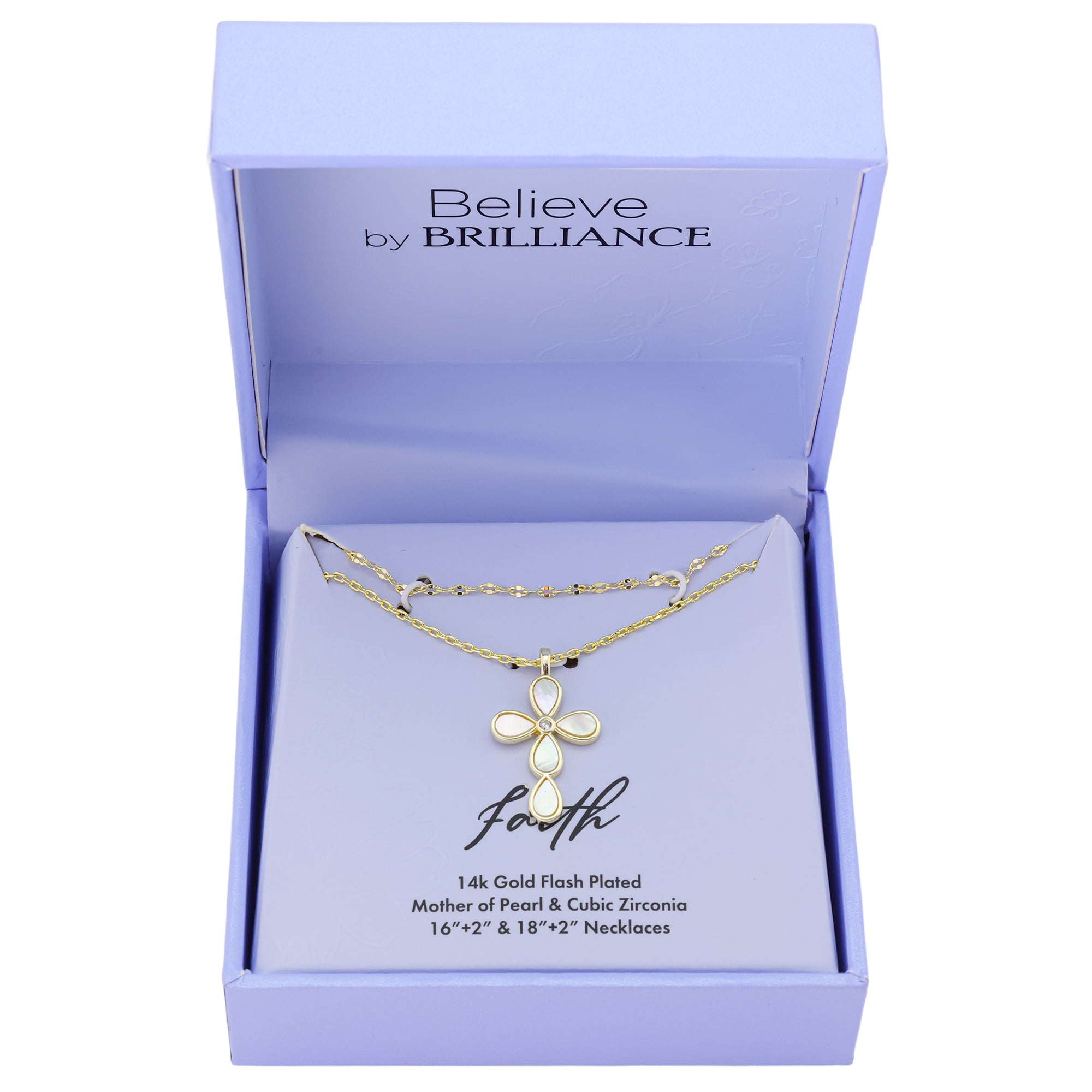 Believe by Brilliance Women's 14Kt Gold Flash Mother of Pearl Cross Pendant Layered Necklace Set
