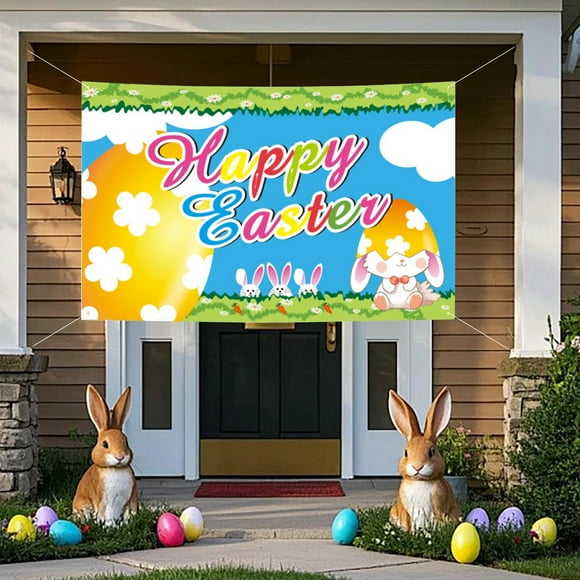 CREATITOY Easter Backdrop Cloth Holiday Party Decoration Background for Home Garden Party Supplies