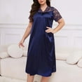 thumbnail image 2 of Plus Size Nightgown for Women, Satin Loungewear Dress Floral Lace Short Sleeve V-Neck Nightwear Long Sleepwear Pajamas for Women Skirt Cotton Soft Navy XXL, 2 of 6