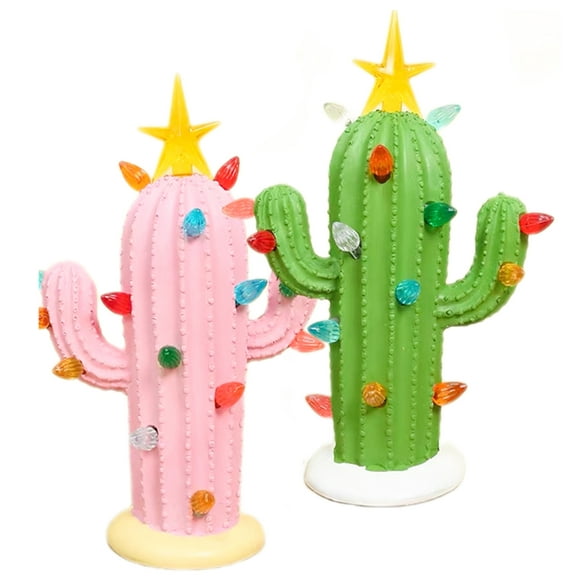 KUCASI 2 Pack Lighted Branches for Vases - 100 Vintage Luminous Resin Cactus – Pre-Lit Mini Christmas Tree for Tabletop, Holiday Decor with Lights