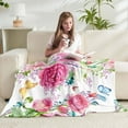 thumbnail image 3 of Floral Throw Blanket for Girls Women Pink Butterfly Soft Fuzzy Flannel Bed Blanket for Adults Plush Watercolor Flowers Christmas Birthday Gifts,50x60\u201d, 3 of 6