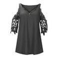 thumbnail image 4 of Summer Tops for Women Mgmyaa Women Blouses Tops Plus Size V-Neck 1/2 Sleeve Tops Lace Half Sleeve Zipper Hollow Out Blouse Tops Fashion Solid Color Fit Casual Tees, Shirts, 4 of 7