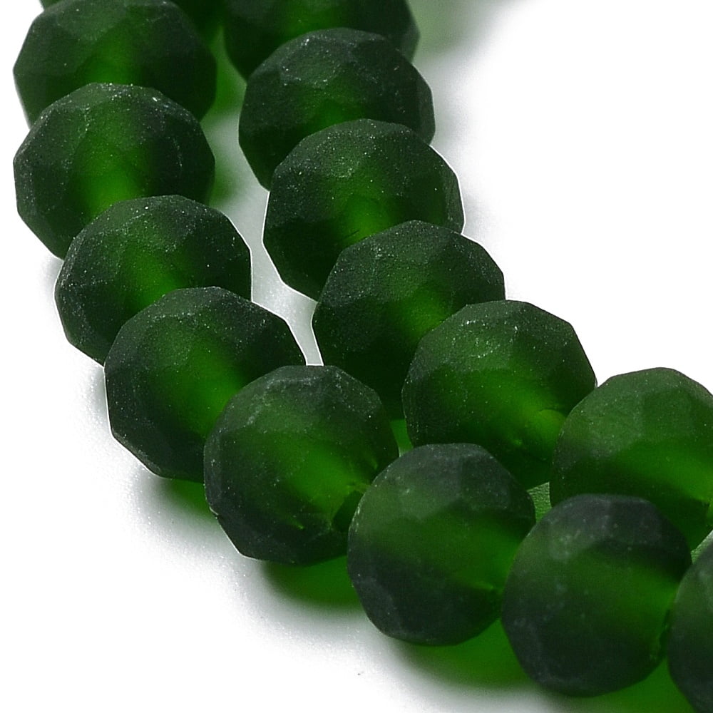 20Strand Transparent Glass Beads Strands Faceted Frosted Rondelle Dark Green 8mm Hole: 1mm about 64~65pcs/strand 40~41cm