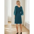 thumbnail image 4 of SANOPY Womens Elegant Chiffon Knee-Length Dresses Straight Midi Dress Crew Neck Lapped Flutter 3/4 Sleeves Party Wedding Cocktail Dress, 4 of 6