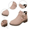 thumbnail image 4 of Ankle Boots for Women 2025 Fashion Casual Suede Round Toe Chunky Low Heel Slip on Chelsea Booties Winter Fall Shoes Pink Size 7.5, 4 of 7