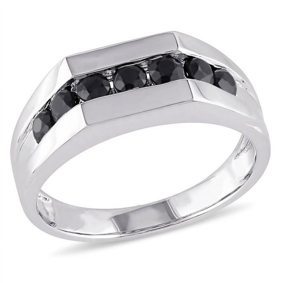 AMOUR Men's Channel Set Black Sapphire Ring In Sterling Silver