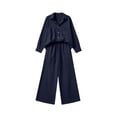thumbnail image 4 of BRELIL Women's Two Piece Outfits Sets Collared Long Sleeve Shirt Wide Leg Pants Casual Lounge Matching Set Solid Boho Vacation Travel Tracksuit, Navy 2XL, 4 of 6
