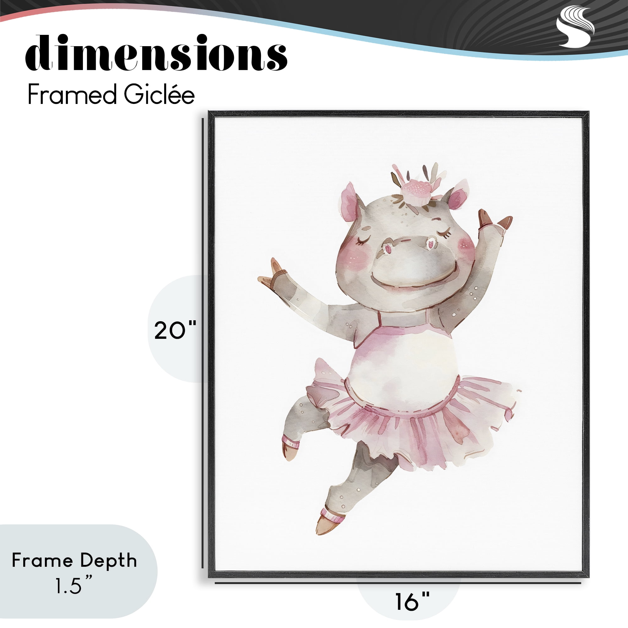 Stupell Industries Ballerina Hippo in Tutu Black Framed Giclee Art, design by LSR Design Studio