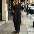 thumbnail image 4 of Aimik Jumpsuits for Women Fashion 3/4 Sleeve Lapel Belted Wide Leg Jumpsuits Summer Fall Womens One Piece Overalls, 4 of 6