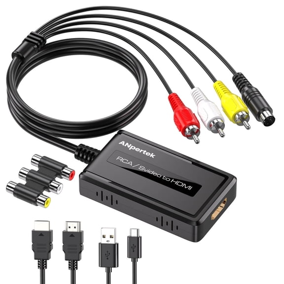 RCA S-Video to HDMI Converter Cable, CVBS Composite AV to HDMI Adapter, Compatible with Standard RCA, S-Video and HDMI Cables