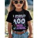 thumbnail image 1 of 100 Days of School Fun Print Youngsters' T-Shirt - Black Casual Short Sleeve Tee with Sparkling Stars & Lightning Bolts Design, Perfect for School events & Summer outings, School Shirt, 1 of 5