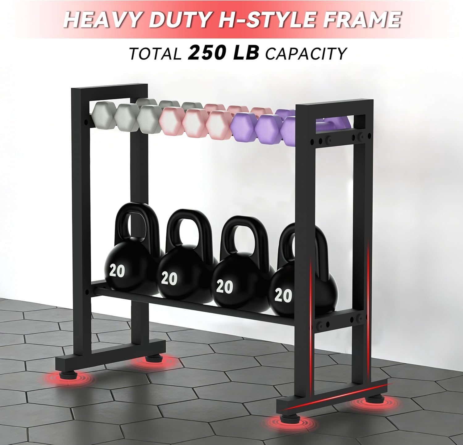 Dumbbell Rack 2-Tier 18 IN Length Adjustable Weight Rack for  Gym Dumbbells Kettlebell, Small Dumbbell Rack 250 LB Capacity, Dumbbell Rack Stand Only