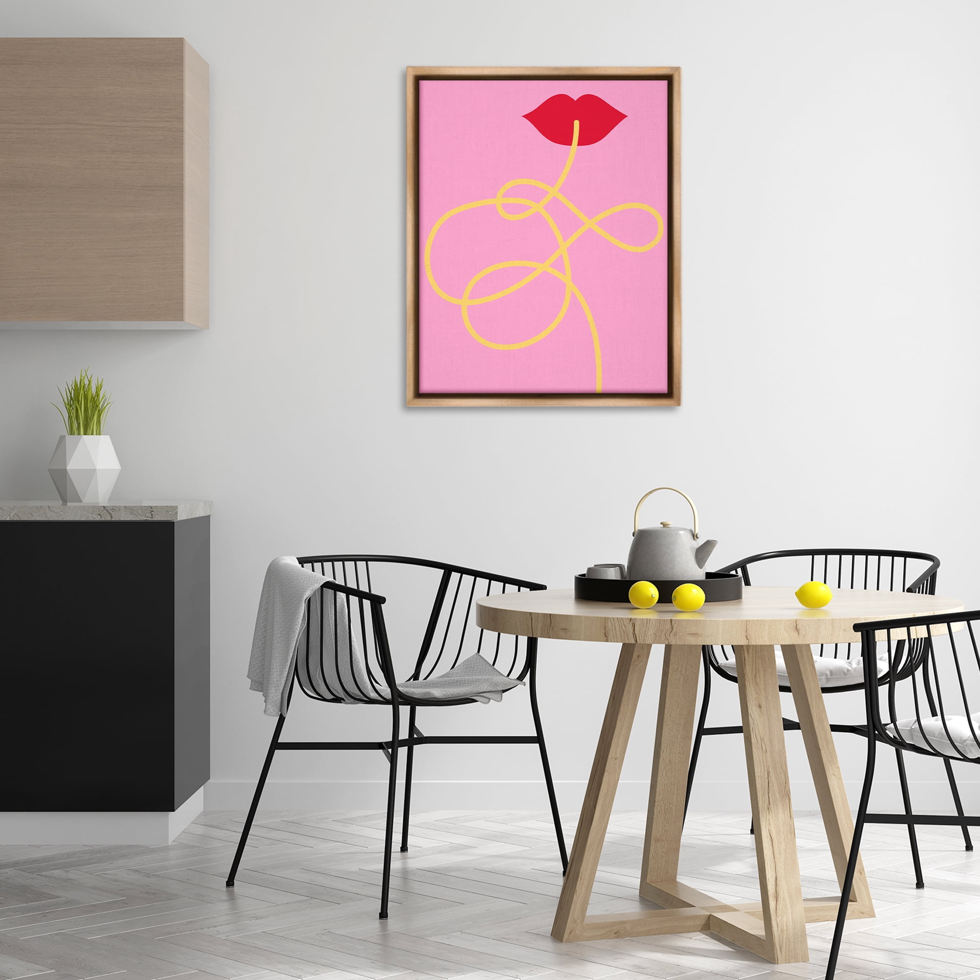 Stupell Industries Pasta Noodle & Lips Food & Beverage Painting Brown Floater Framed Canvas Art Print Wall Art, 25 x 31