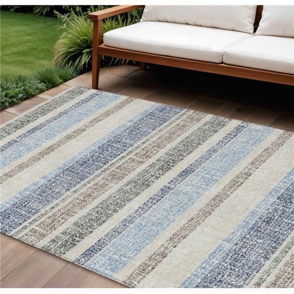 HomeRoots 632230 8 x 10 ft. Navy Blue & Beige Striped Washable Indoor & Outdoor Rectangle Area Rug