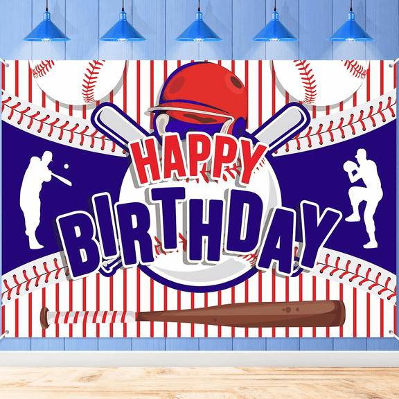 7x5 Baseball Happy Birthday Banner Sports Party Decorations for Boys Teens, Large Themed Wall Backdrop for Team Holiday Celebration