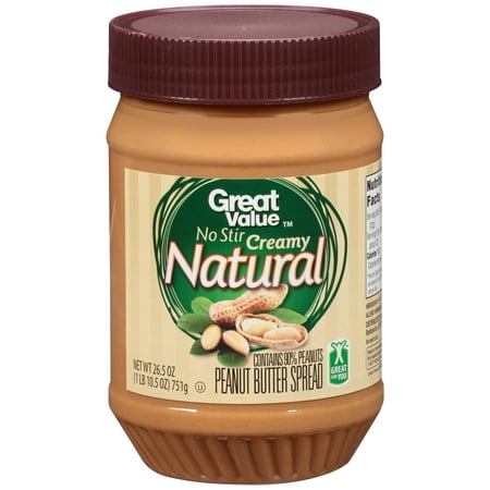 (3 Pack) Great Value Natural No Stir Creamy Peanut Butter, 26.5
