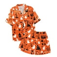 thumbnail image 4 of oqasdz Womens Halloween Pajamas Ghost Pumpkin Printed Silk Short Sleeve Button Down 2 Piece Loungewear Set Sleepwear, 2X, 4 of 7