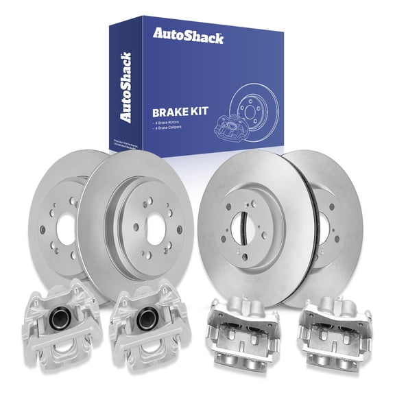 AutoShack Front Vented & Rear Solid Brake Rotors   Calipers 8-PC Brake Kit Replacement for 2009-2015 Honda Pilot