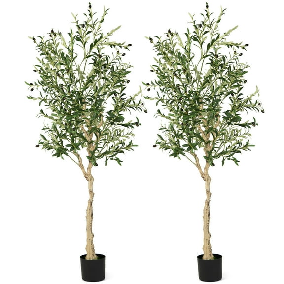 Gymax 2-Pack Artificial Olive Tree 6 FT Tall Faux Olive Plants for Indoor and Outdoor