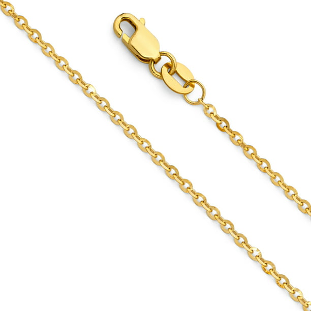 AA Jewels - Solid 14k Yellow Gold 1.6MM Side Cut Oval Rolo Chain