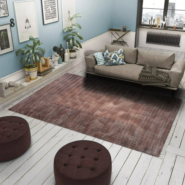 Casavani Indian Handmade Natural Cotton Rug,Brown 6x6 feet