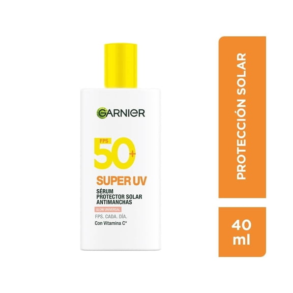 Protector Solar Facial Garnier Skin Active Super UV Fluido Glow Universal FPS 50+ con Vitamina C 40 ml
