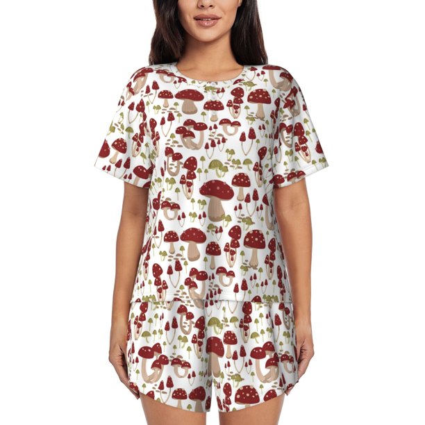 Fotbe Mushroom Conjunto de Pijama Estampado para Mujer, 2 Piezas, Ropa de Dormir con Camiseta de Manga Corta y Shorts Suaves-Medium