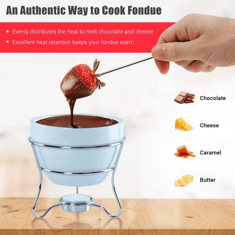 Elegant Chocolate Fondue Pot Butter warmer Bowl Set with 4 Dipping