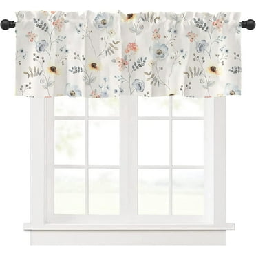 Kitchen Curtains Valances, Rod Pocket Valances for Windows, Small Window Treatment Valances for Window, Living Room, Bedroom, Bathroom, 1 Panel, 54" W x 18" L, Simple Flowers