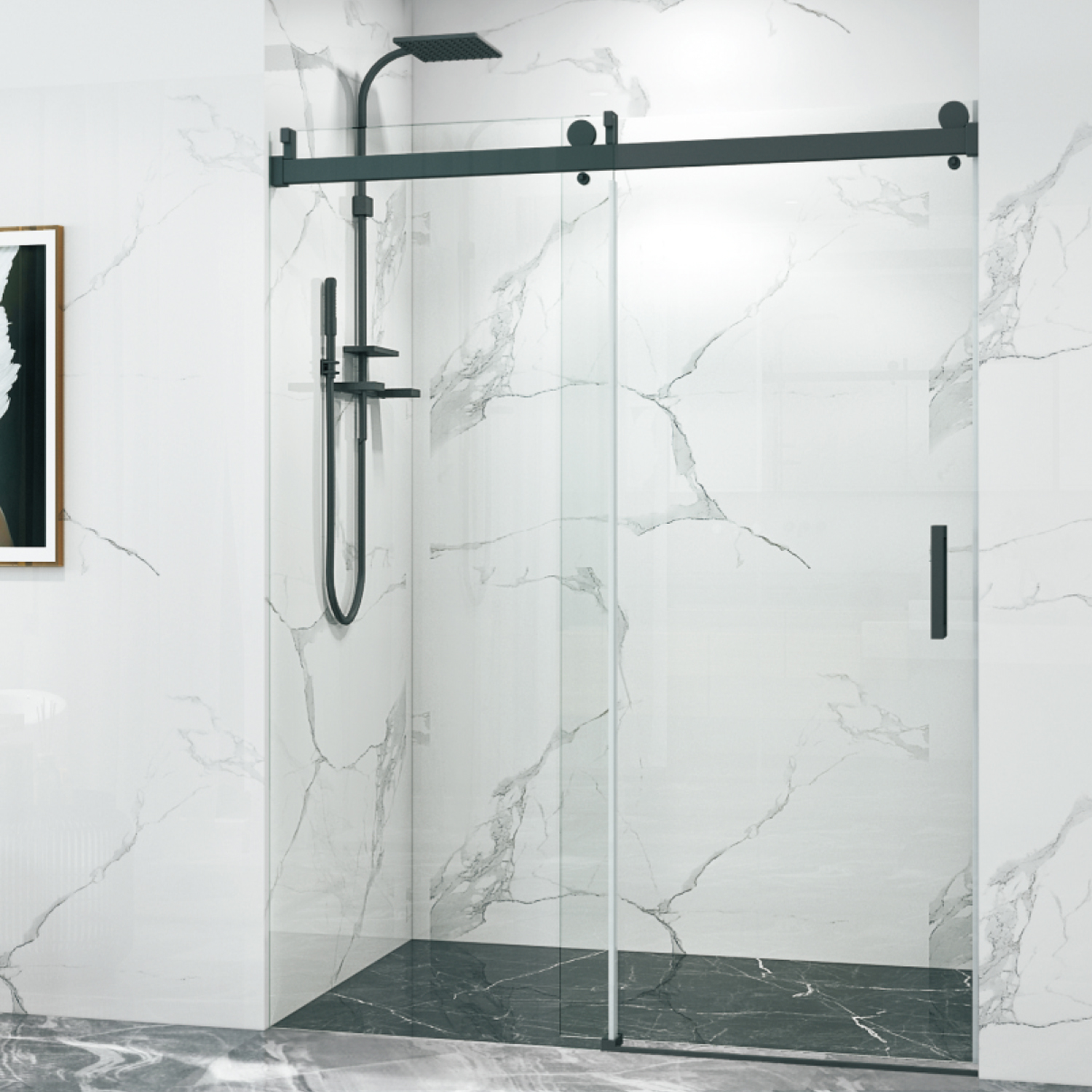 72-76 in. W x 76 in. H Soft Close System Framless Single Sliding Shower