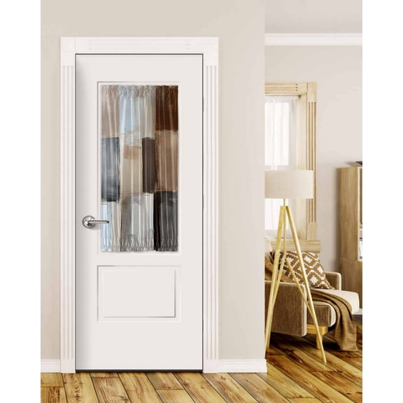 Brown Beige Color Blocks Blackout Curtains French Door Curtains for Door Window, Abstract Oil Painting Art Privacy Drapery for Patio/Sidelight Doors, 1 Panel with Tieback, 25 x 40 Inches