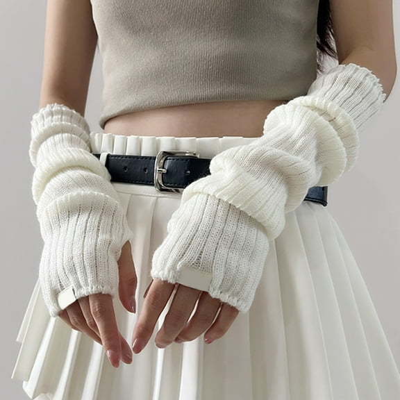 TYGHBN Arm Warmers Fingerless Mittens Thumb Hole Gloves Girls Cute Knitted Arm Covers Organic Blanket Puffy Wrist Half Shirt Sweater Lace Wrist Sheer Sleeves for under Dresses Dress with Lace Ruffled