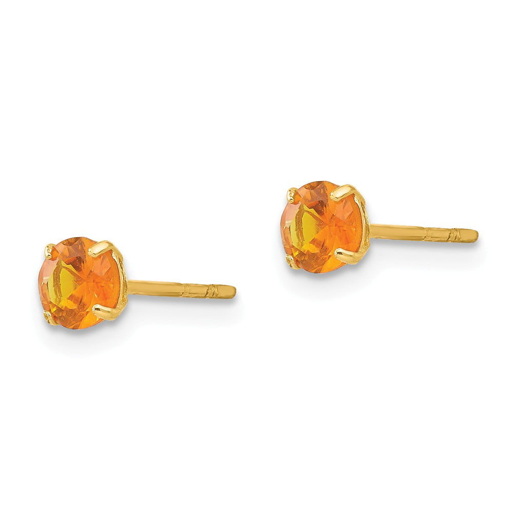 14K Yellow Gold 4mm Round Citrine Stud Earrings Madi K Children's Jewelry 