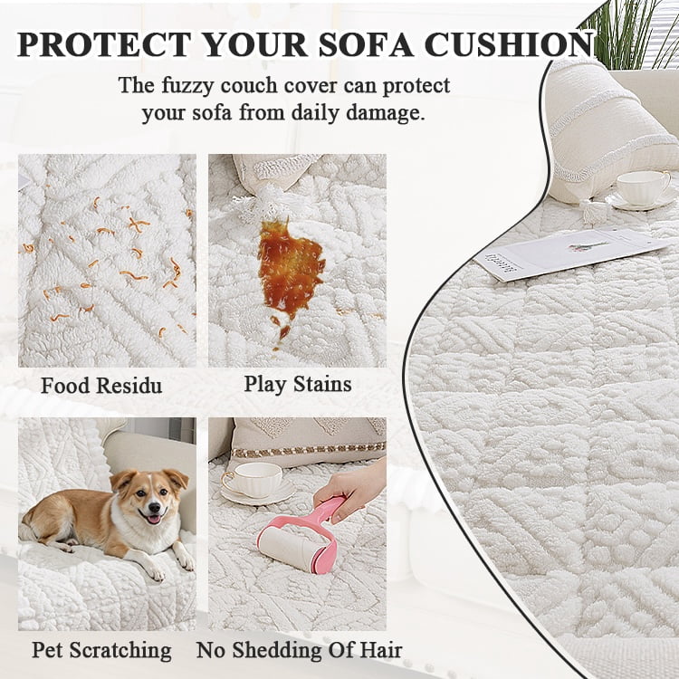 Vaukki 27.6"×59" Geometric Jacquard Sofa Slipcover,Non-Slip Washable Pet Friendly Couch Cover Furniture Cushion Protector for Dogs Cats,Beige
