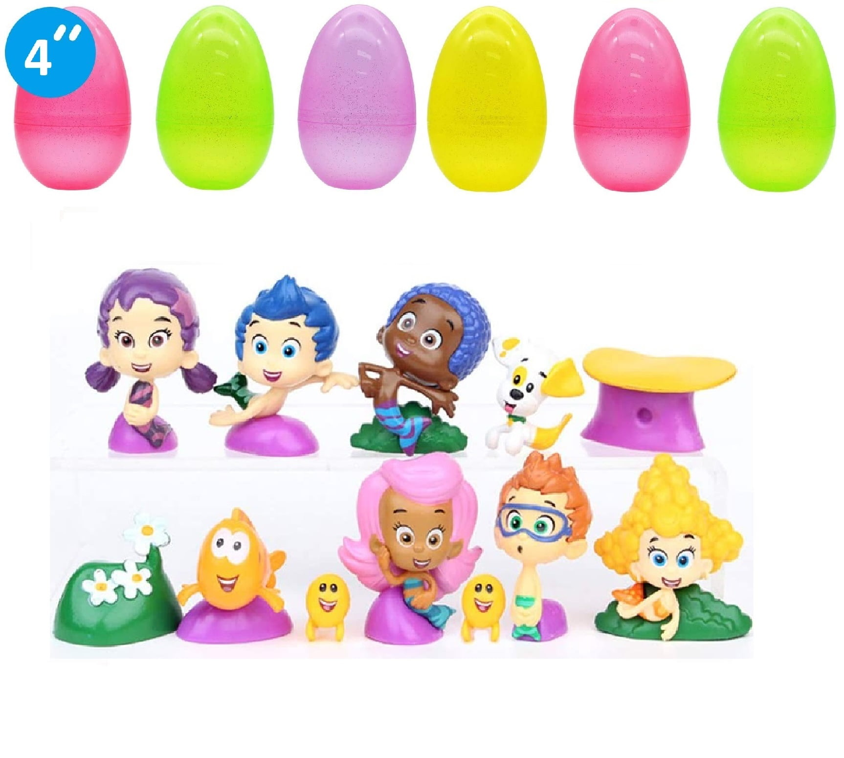 6 Pcs Jumbo Bright Easter Eggs and 12 Bubble Fish Guppies Family Toy