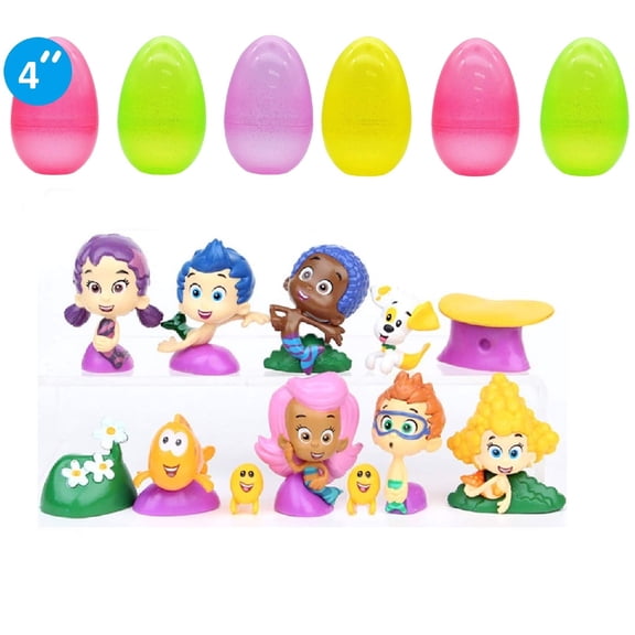 6 Pcs Jumbo Bright Easter Eggs and 12 Bubble Fish Guppies Family Toy Figures - Perfect for Easter Holiday, Hunting, and Basket Decor!
