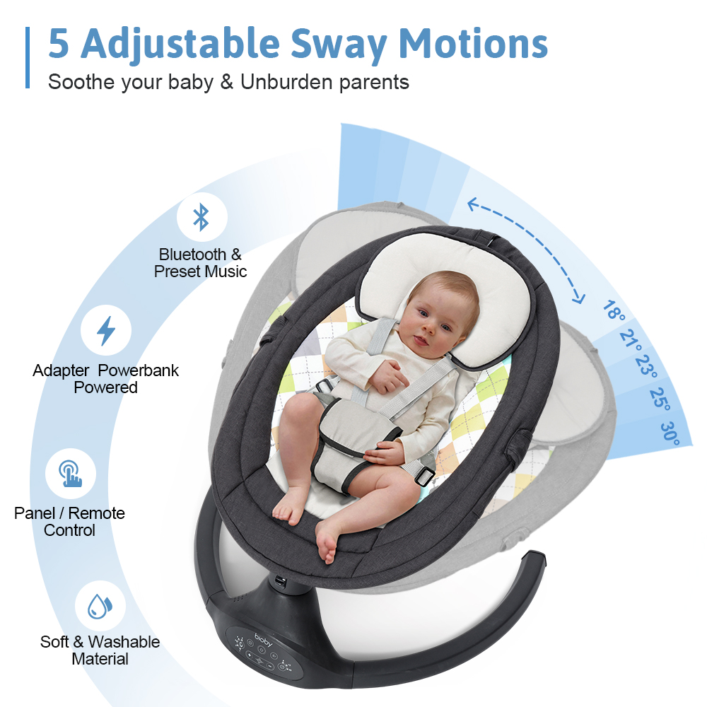 Caveen Electric Baby Swing with Bluetooth Music, Black photo 7