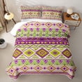 thumbnail image 2 of Castle Fairy Boho Tribal Band Twin Quilt Set 2 Pieces,Vintage Aztec Diamond Twin Coverlet Set,Purple Lime Cream,1 Bedspread and 1 Pillowcase, 2 of 7