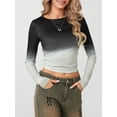 thumbnail image 4 of Komoo Long Sleeve Going Out Tops Solid Color Slim Fitted Basic T-Shirt Tight Crop Top Streetwear, 4 of 8