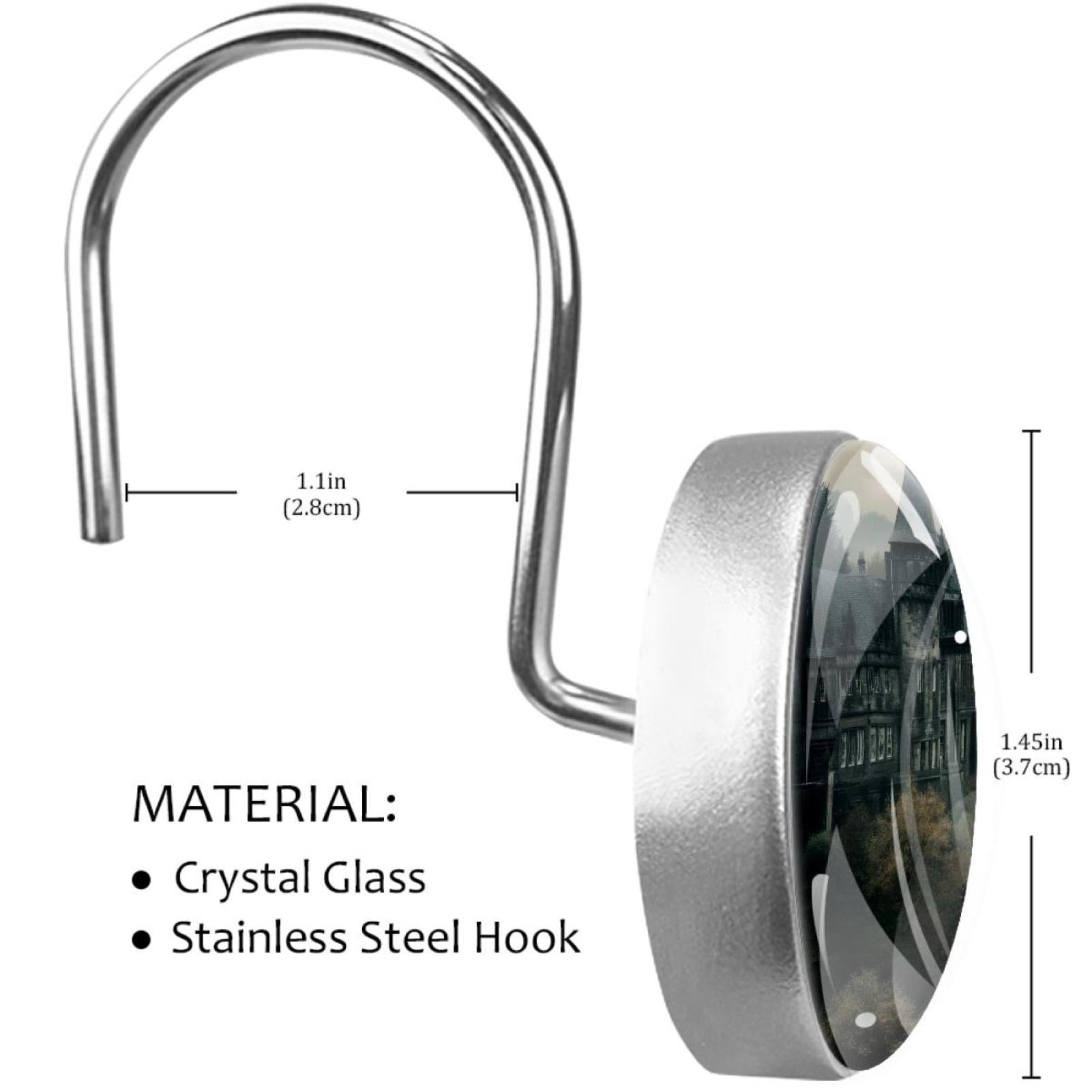 Black Raven Castle Shower Curtain Hooks Round Crystal Glass, Set of 12 Shower Curtain Rings - Shower Hooks for Curtain Shower Rings