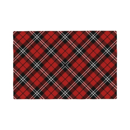 

Table Placemats Set of 6 - Scottish checkered black red plaid 12x18 In Faux Linen Double Heat Resistant Place Mats Cloth Indoor/Outdoor Placemats Washable Table Mats for Dining Kitchen Party
