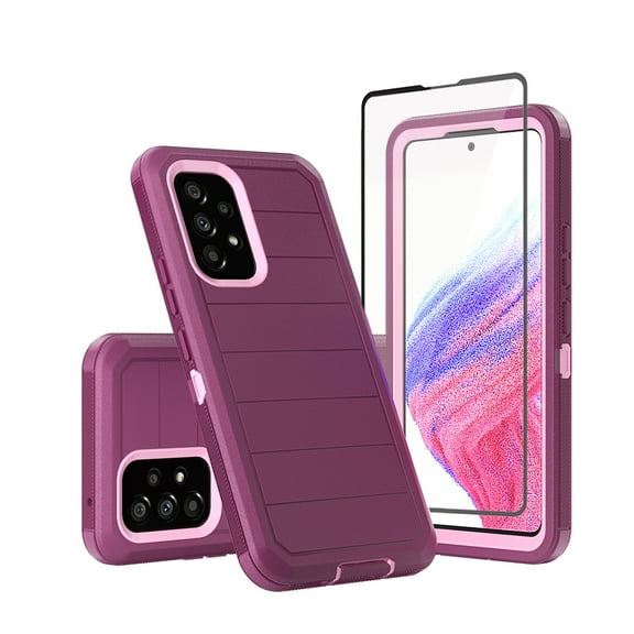 Xhy Samsung Galaxy A53 5G Case with Screen Protector Military Grade Full Body Multilayer Drop Shock Protection 3 in 1 Rugged Durable Detachable for Samsung A53 5G Phone - Wine Pink