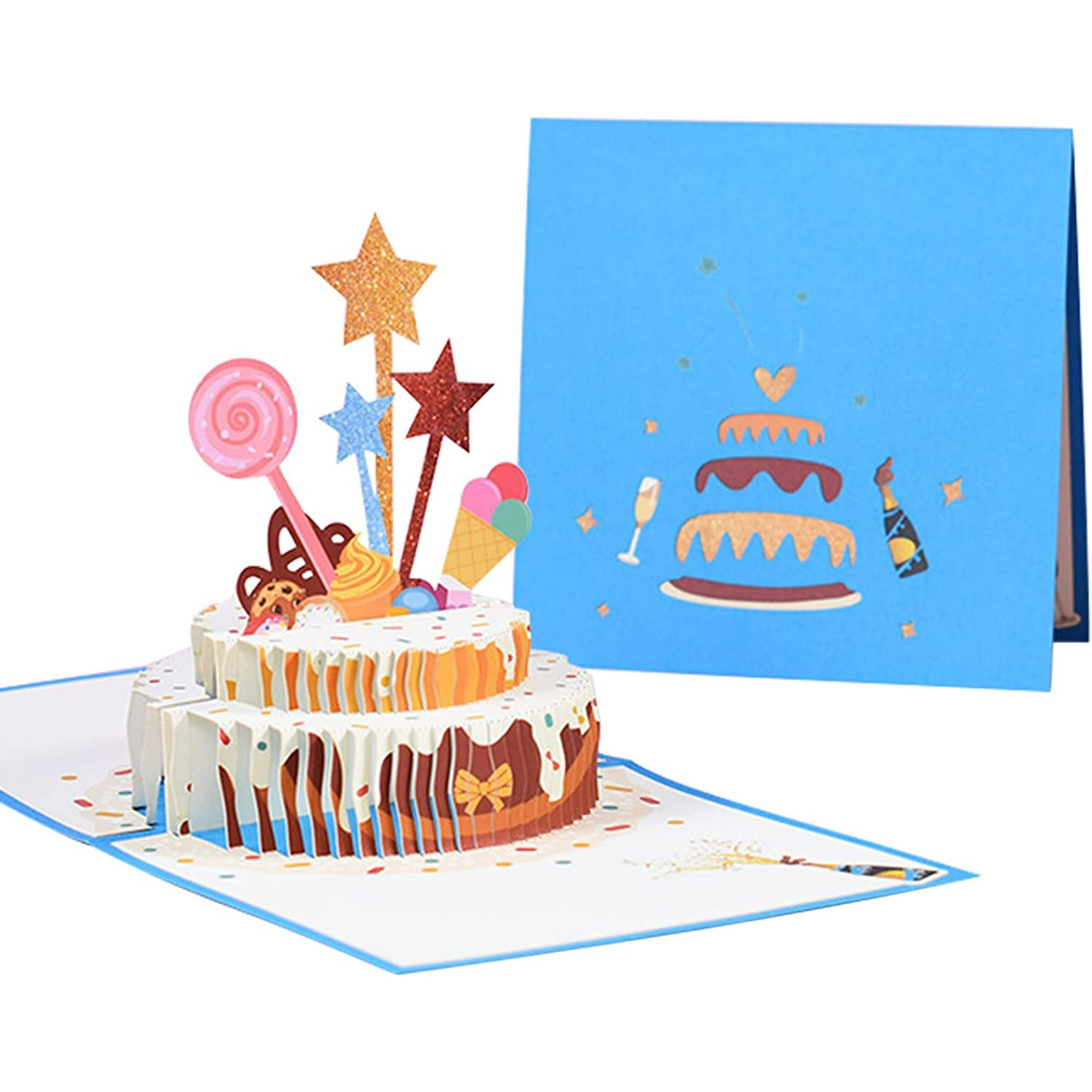 3D Pop Up Birthday Card, Happy Birthday Greeting Cards, Novelty Design  Funny Birthday Gift Card, Sympathy Cards for Her Him Mom Friends Kids  Children Sister Wife Families Party - Blue Cake |