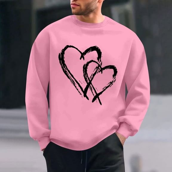 Blczomt Graphic Big and Tall Sweatshirt Valentines Day Pullover Sweatshirt Crewneck Fall Winter Pink Long Sleeve Fashion
