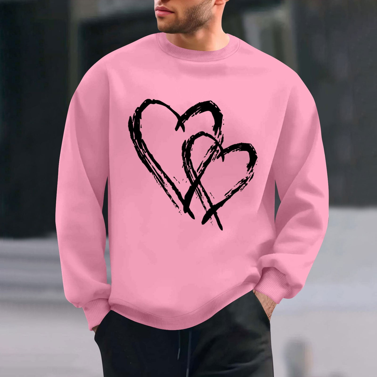 Blczomt Men Sweatshirts Pullover Graphic Valentines Day Sweatshirt Crewneck Pink Fall Long Sleeve Winter Clothes