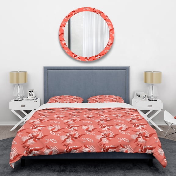 Designart 'Coral Flowers Of Bird Of Paradise ' Mid-Century Modern Duvet Cover Set
