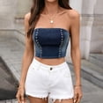 thumbnail image 4 of Fewfanhot Womens Tops Casual Slim Fit Tube Denim Top Solid Elastic Trim Pullover Crop Tops, 4 of 7