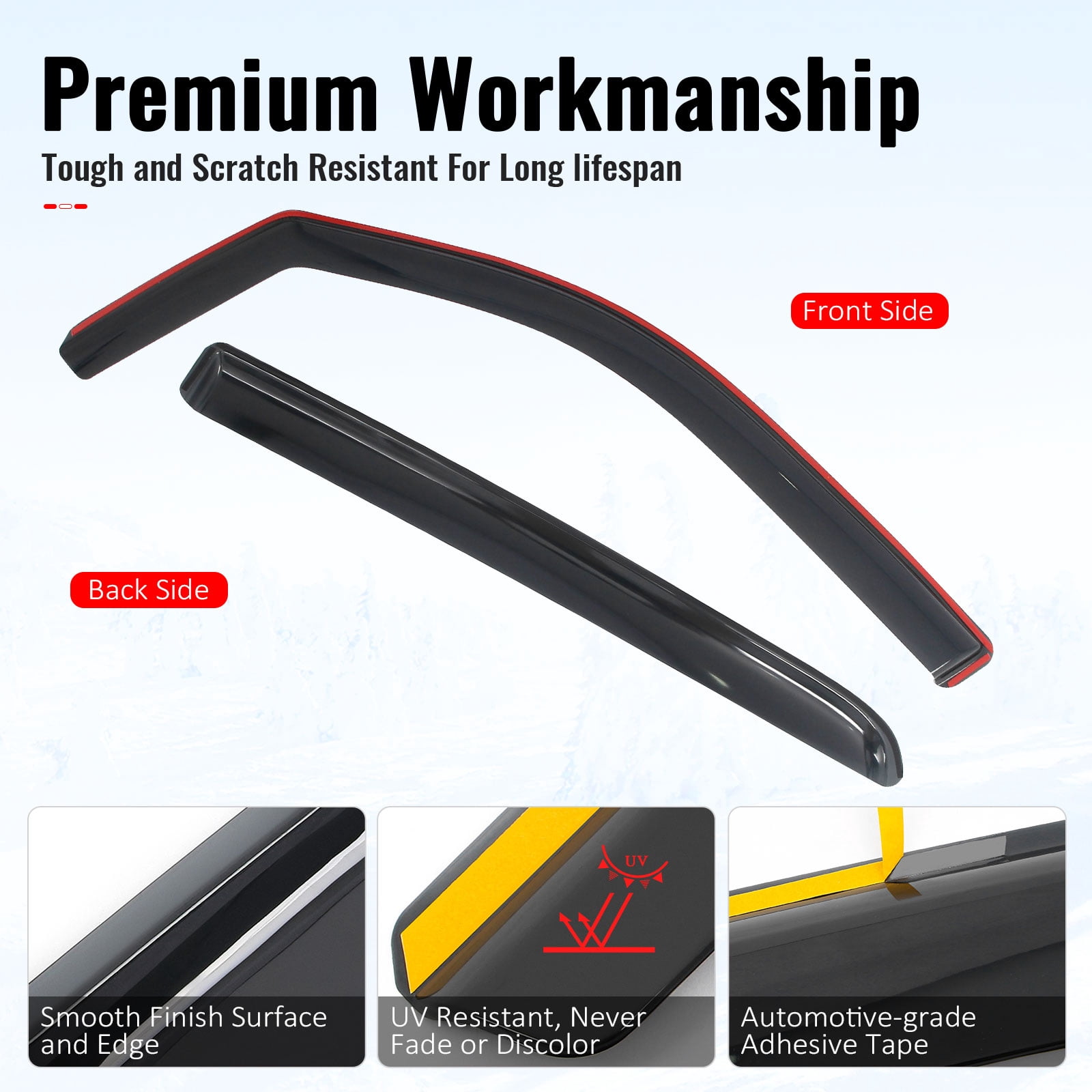 Ikon Motorsports In-Channel Window Visors Sun Shades Vent Rain Guards Deflectors for 2019-2026 Ram 1500 Crew Cab Acrylic Smoke/Tinted 4PCS